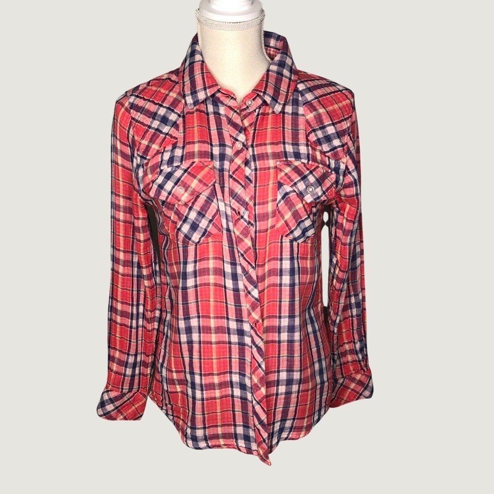 Rails Button Down Shirt S Red Navy Plaid Hunter Long Sleeve Soft Casual